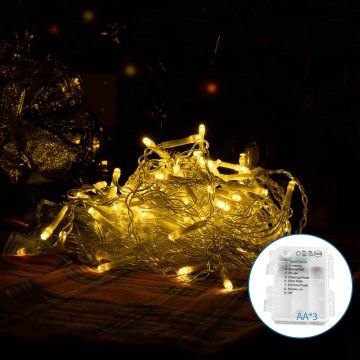 Aigostar-Catena LED natalizia da esterno 200xLED/8 funzioni 3xAA 6x1,5m IP44 bianco caldo