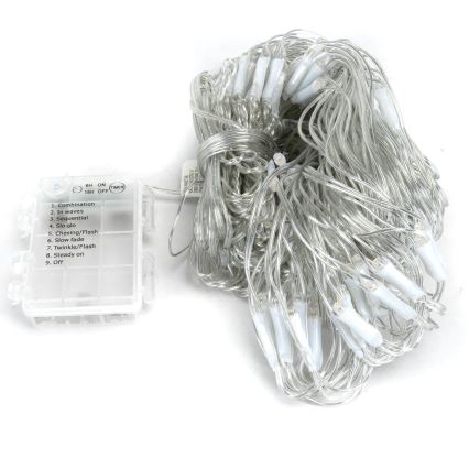 Aigostar-Catena LED natalizia da esterno 200xLED/8 funzioni 3xAA 6x1,5m IP44 bianco caldo
