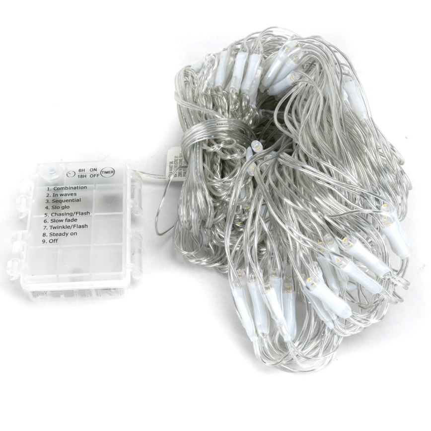 Aigostar-Catena LED natalizia da esterno 200xLED/8 funzioni 3xAA 6x1,5m IP44 bianco caldo