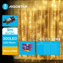 Aigostar - Catena LED natalizia da esterno 200xLED/8 funzioni 5x2m IP44 bianco caldo