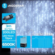 Aigostar - Catena LED natalizia da esterno 200xLED/8 funzioni 5x2m IP44 bianco freddo