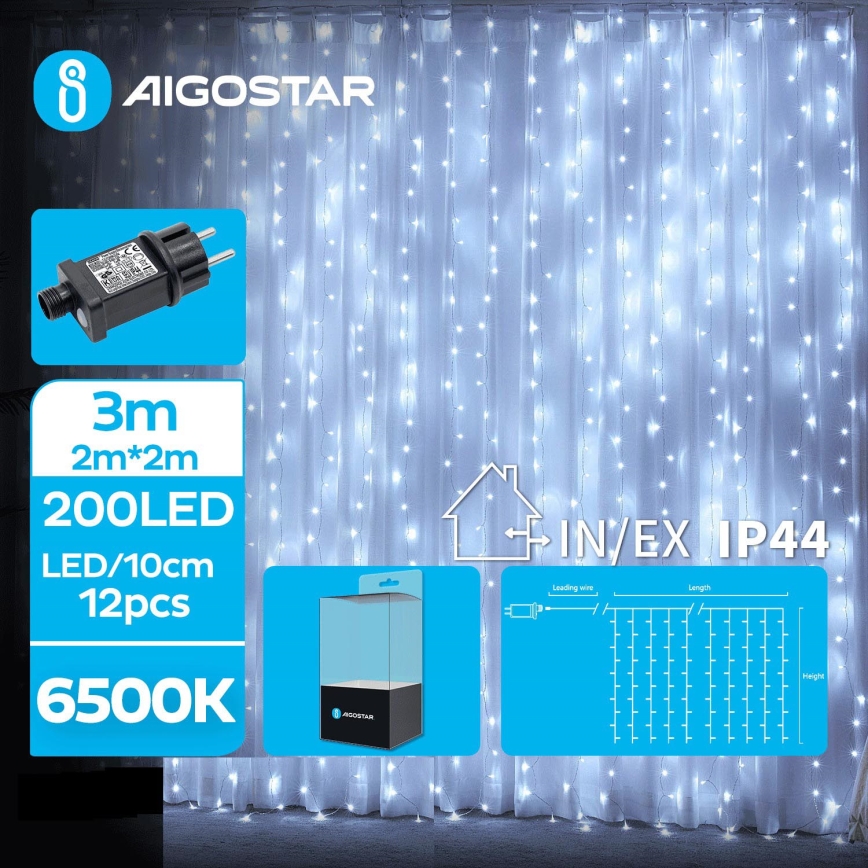 Aigostar - Catena LED natalizia da esterno 200xLED/8 funzioni 5x2m IP44 bianco freddo