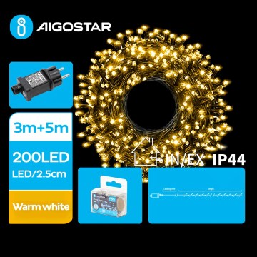 Aigostar - Catena LED natalizia da esterno 200xLED/8 funzioni 8m IP44 bianco caldo