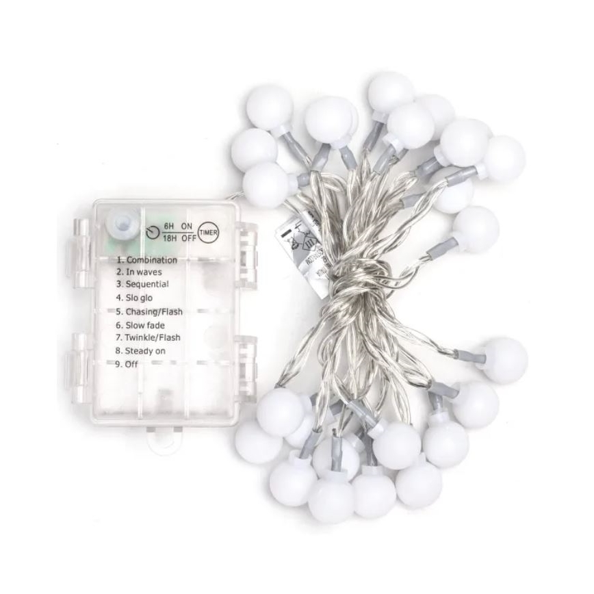 Aigostar-Catena LED natalizia da esterno 25xLED/3xAA/8 funzioni 2,8 m IP44 bianco caldo