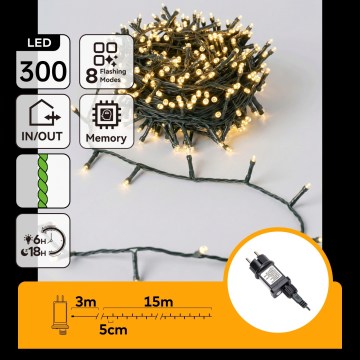 Aigostar - Catena LED natalizia da esterno 300xLED/8 funzioni 18m IP44 bianco caldo