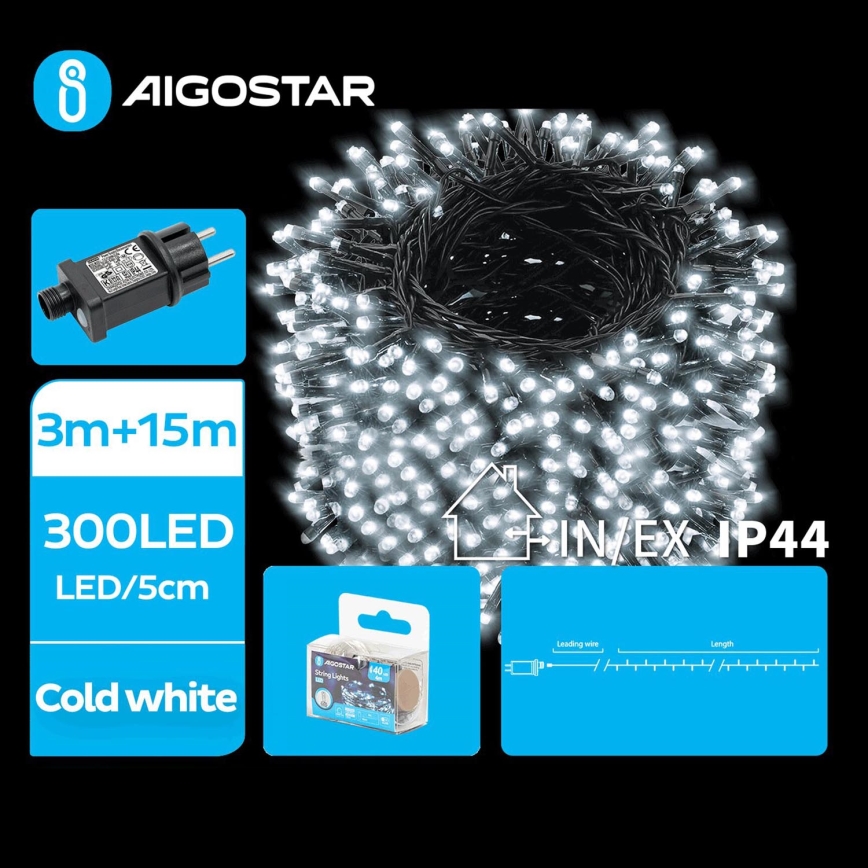 Aigostar - Catena LED natalizia da esterno 300xLED/8 funzioni 18m IP44 bianco freddo