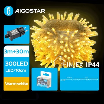 Aigostar - Catena LED natalizia da esterno 300xLED/8 funzioni 33m IP44 bianco caldo