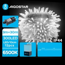 Aigostar - Catena LED natalizia da esterno 300xLED/8 funzioni 33m IP44 bianco freddo