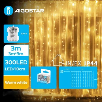 Aigostar - Catena LED natalizia da esterno 300xLED/8 funzioni 3xAA 6x2m IP44 bianco caldo