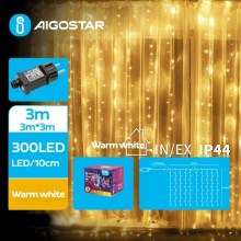 Aigostar - Catena LED natalizia da esterno 300xLED/8 funzioni 6x3m IP44 bianco caldo