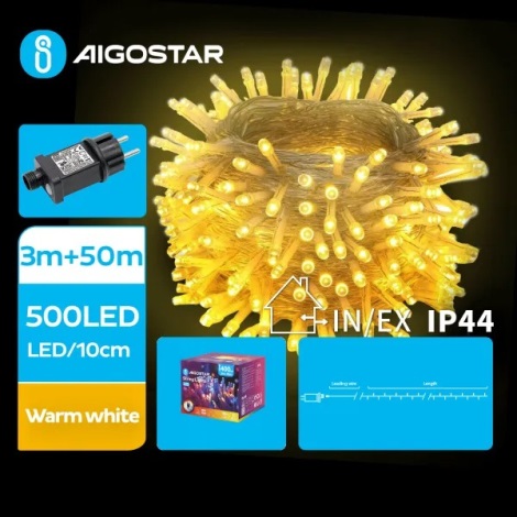 Aigostar - Catena LED natalizia da esterno 500xLED/8 funzioni 53m IP44 bianco caldo