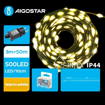 Aigostar - Catena LED natalizia da esterno 500xLED/8 funzioni 53m IP44 bianco caldo