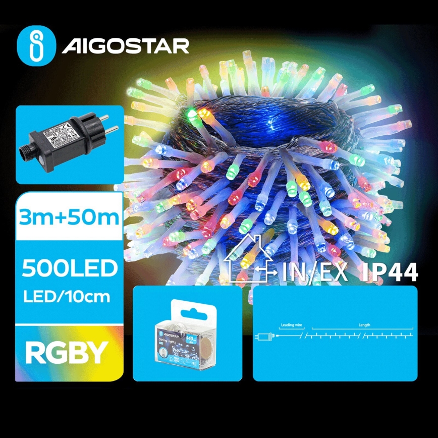 Aigostar - Catena LED natalizia da esterno 500xLED/8 funzioni 53m IP44 multicolore