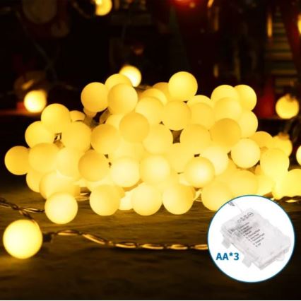 Aigostar - Catena LED natalizia da esterno 50xLED/3xAA/8 funzioni 5,3 m IP44 bianco caldo