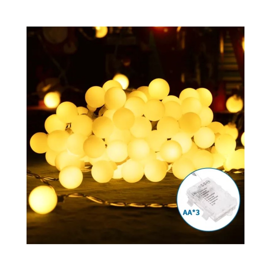 Aigostar - Catena LED natalizia da esterno 50xLED/3xAA/8 funzioni 5,3 m IP44 bianco caldo