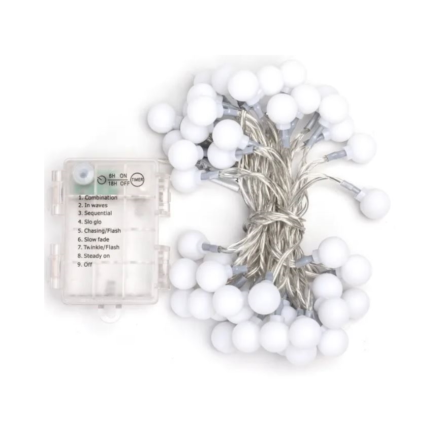 Aigostar - Catena LED natalizia da esterno 50xLED/3xAA/8 funzioni 5,3 m IP44 bianco caldo