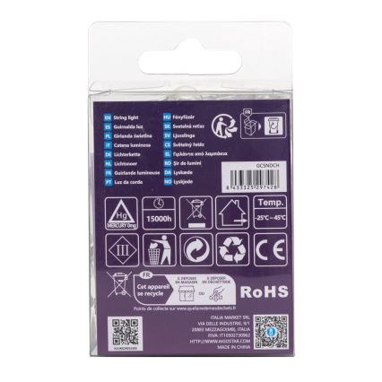 Aigostar -Catena LED natalizia da esterno 50xLED/8 funzioni 3xAA 5,3m IP44 bianco freddo