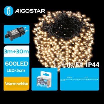 Aigostar - Catena LED natalizia da esterno 600xLED/8 funzioni 33m IP44 bianco caldo