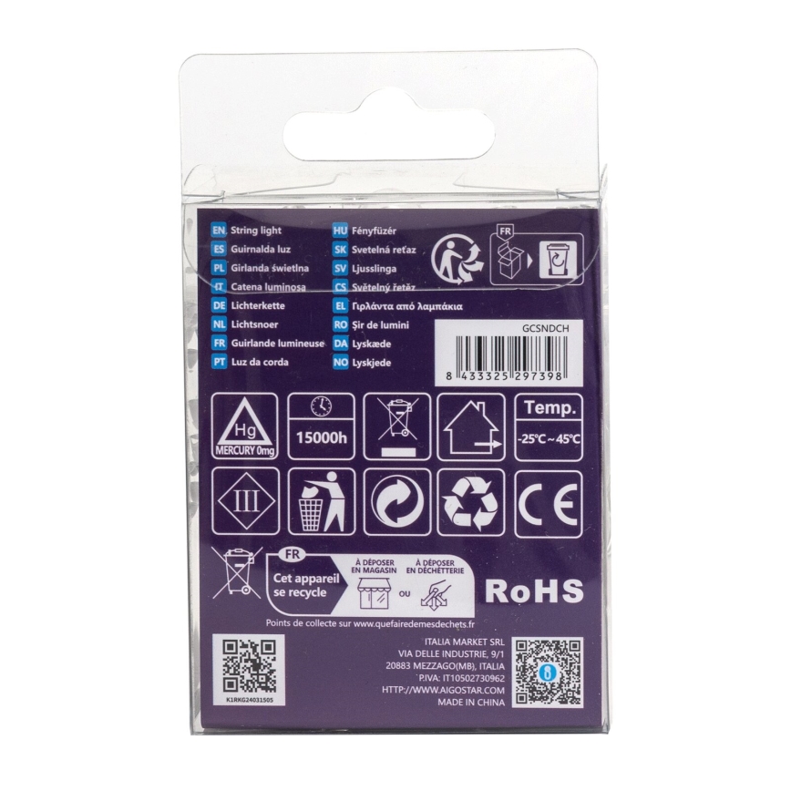 Aigostar - Catena LED per esterni 50xLED/8 funzioni 3xAA 5,3 m IP44 bianco caldo