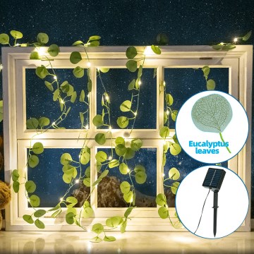 Aigostar - Catena LED solare 100xLED/12m IP65 bianco caldo eucalipto