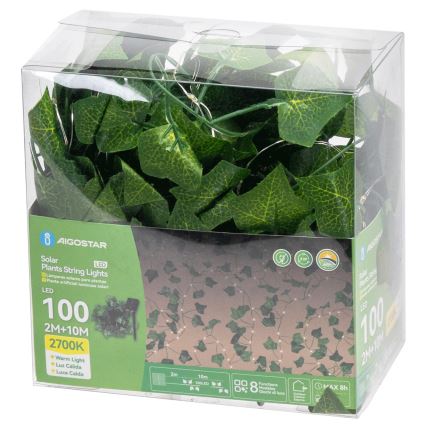 Aigostar - Catena LED solare 100xLED/12m IP65 bianco caldo ivy