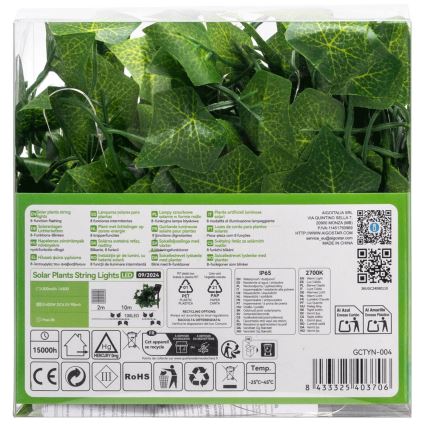 Aigostar - Catena LED solare 100xLED/12m IP65 bianco caldo ivy