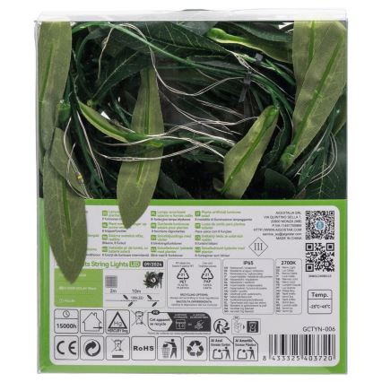Aigostar - Catena LED solare 100xLED/12m IP65 bianco caldo oliva