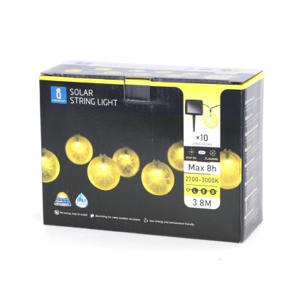 Aigostar - Catena LED solare 10xLED/3,8m IP44 600 mAh bianco caldo