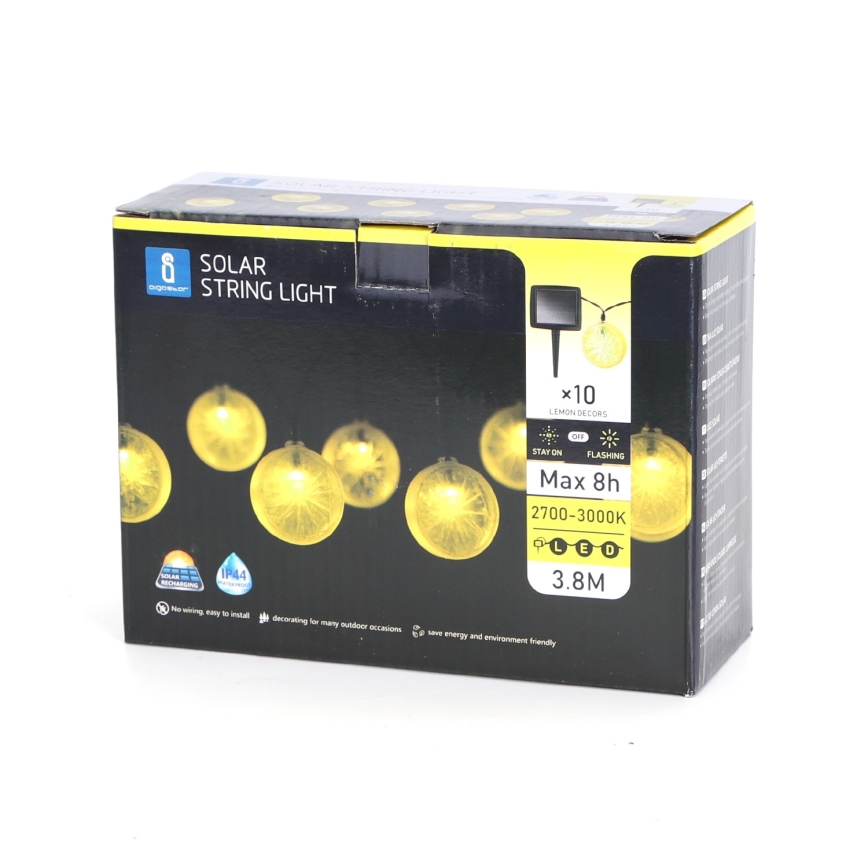 Aigostar - Catena LED solare 10xLED/3,8m IP44 600 mAh bianco caldo