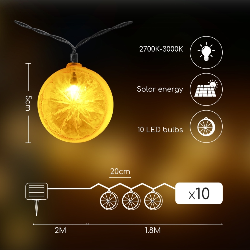 Aigostar - Catena LED solare 10xLED/3,8m IP44 600 mAh bianco caldo