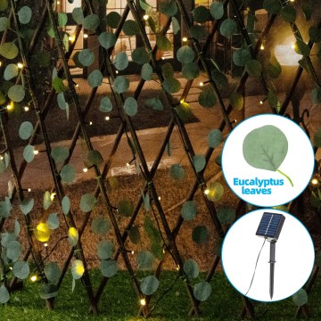 Aigostar - Catena LED solare 148xLED/2x1,2m IP65 bianco caldo eucalipto