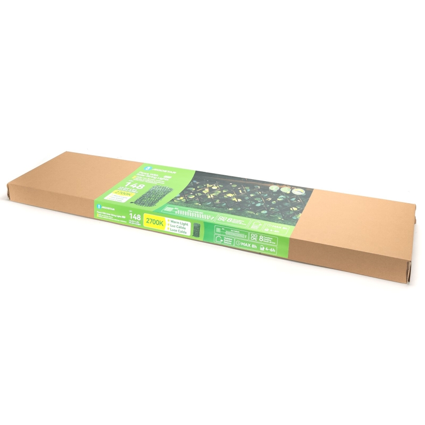 Aigostar - Catena LED solare 148xLED/2x1,2m IP65 300 mAh bianco caldo eucalipto