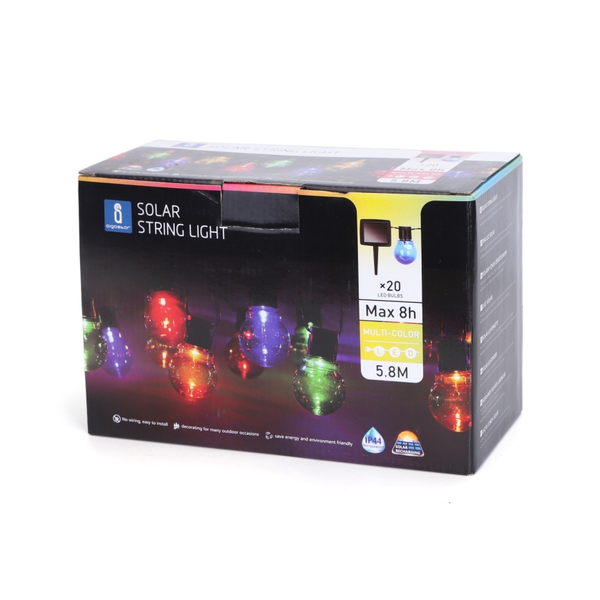 Aigostar - Catena LED solare 20xLED/5,8m IP44 multicolore 400mAh