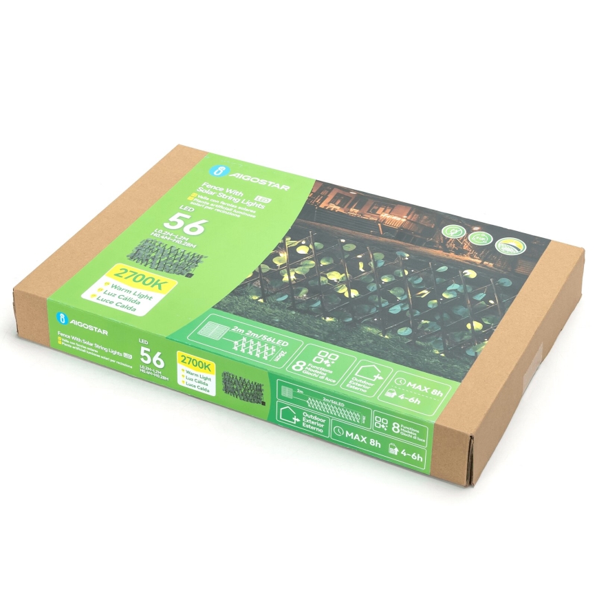 Aigostar - Catena LED solare 56xLED/2x0,4m IP65 300 mAh bianco caldo eucalipto