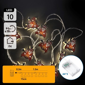 Aigostar - Catena luminosa a LED 10xLED/3xAA 1,5m, bianco caldo, con decorazioni a slitta