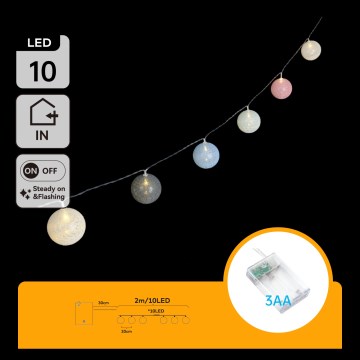 Aigostar - catena luminosa a LED 10xLED/3xAA 2 m bianco caldo