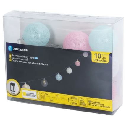 Aigostar - catena luminosa a LED 10xLED/3xAA 2 m bianco caldo