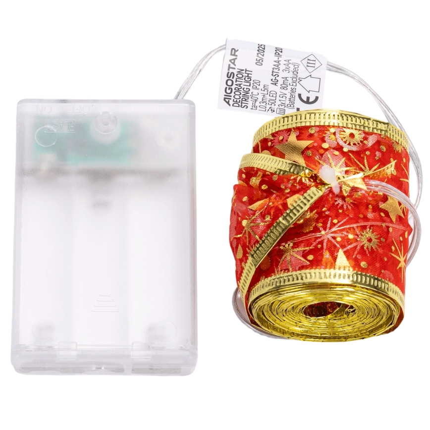 Aigostar - Catena luminosa a LED 50xLED/3xAA 5m bianco caldo/rosso