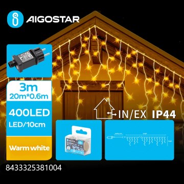 Aigostar - Catena luminosa a LED per esterni 400 LED/8 funzioni 23 x 0,6 m IP44 bianco caldo