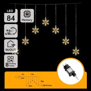 Aigostar - Catena luminosa a LED per esterni 84 LED/8 funzioni 1,2x1m IP44 bianco caldo con fiocchi di neve