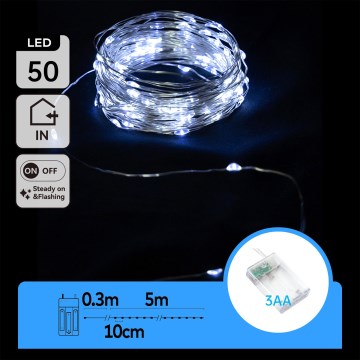 Aigostar - Catena luminosa a LED per Natale 50xLED/3xAA 5,3m bianco freddo