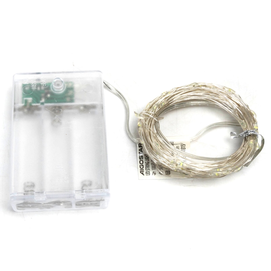 Aigostar - Catena luminosa con 100 LED, alimentazione 3xAA, 10,3 m, bianco freddo