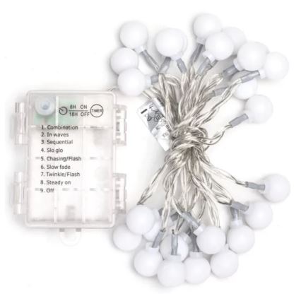 Aigostar - Catena luminosa natalizia LED da esterno 25 LED/3x AA/8 funzioni 2,8 m IP44 bianco freddo