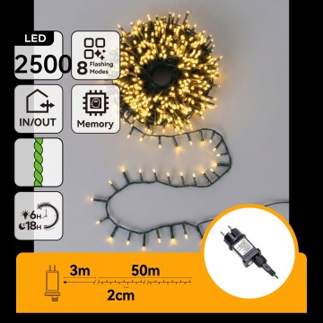Aigostar - Catena luminosa da esterno per Natale a LED 2500xLED/8 funzioni 53m IP44 bianco caldo
