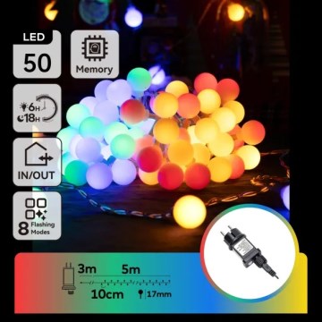 Aigostar - Catena luminosa decorativa da esterno a LED, 50 LED, 8 funzioni, 5 m, IP44, multicolore
