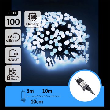 Aigostar - Catena luminosa decorativa per esterni 100 LED / 8 funzioni, 10 m, IP44, bianco freddo