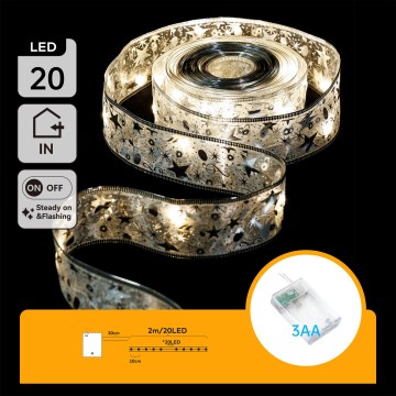 Aigostar - Catena luminosa di Natale a LED 20xLED/3xAA 2 m bianco caldo argento