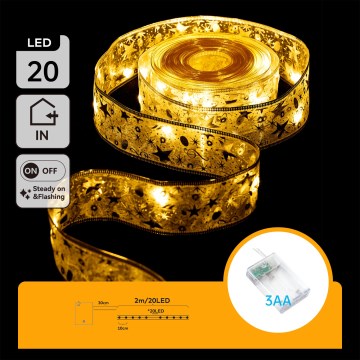Aigostar - Catena luminosa di Natale LED 20xLED/3xAA 2m, bianco caldo, dorato