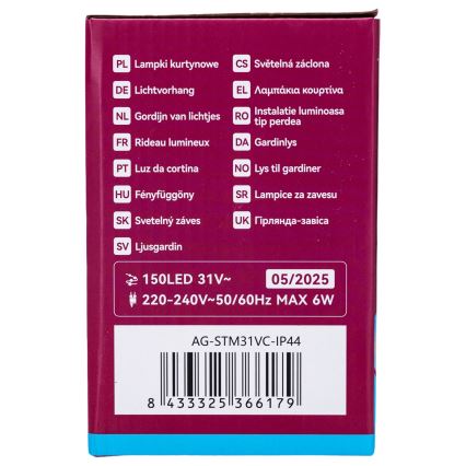 Aigostar - Catena LED da esterno 150 LED/6 W/230 V/8 funzioni 1,5 x 1 m IP44 bianco freddo + telecomando