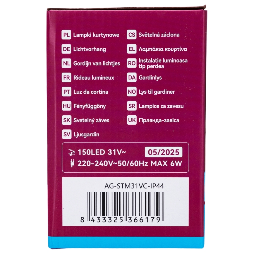 Aigostar - Catena LED da esterno 150 LED/6 W/230 V/8 funzioni 1,5 x 1 m IP44 bianco freddo + telecomando